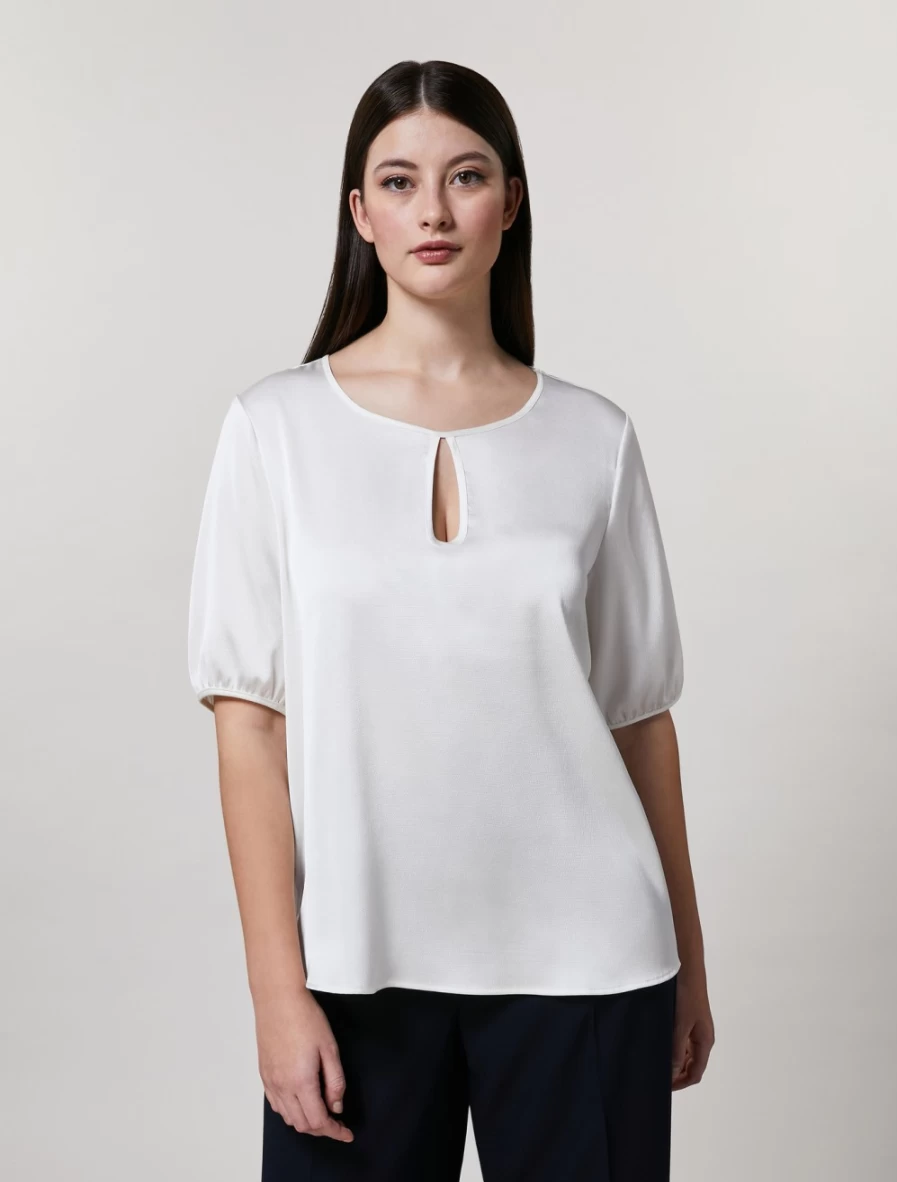 Marina Rinaldi Women's White Stretch Satin Top - Elegant Blouse for Women
