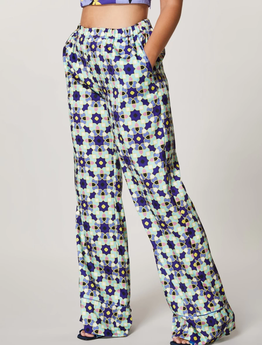 Marina Rinaldi Women's Green Printed Twill Trousers