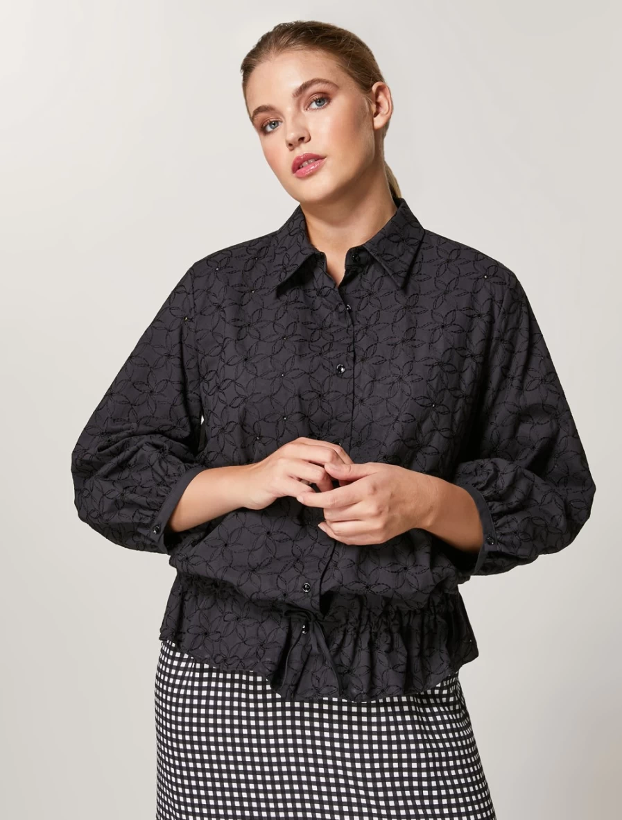 Marina Rinaldi Women's Black Broderie Anglaise Cotton Tunic Top