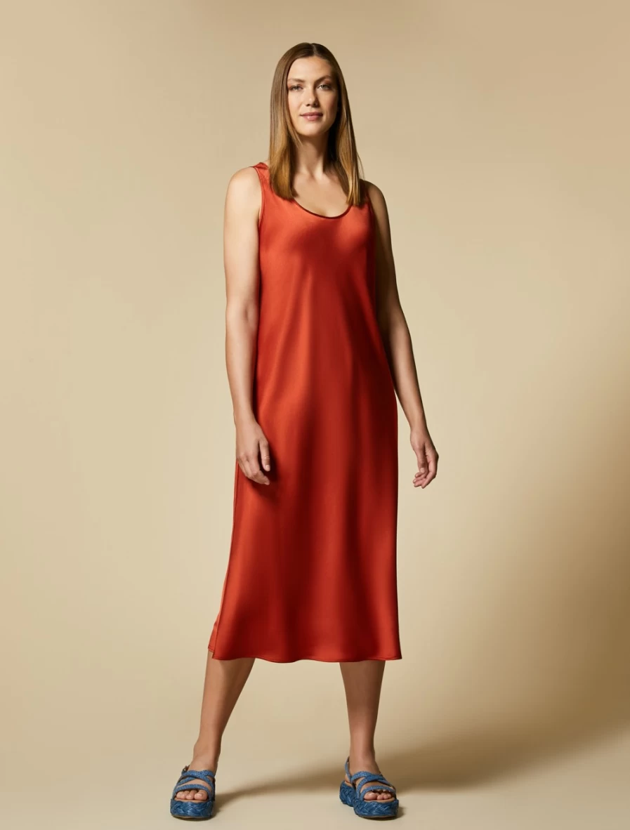 Marina Rinaldi Women's Rust Satin Dress - Elegant Evening Gown