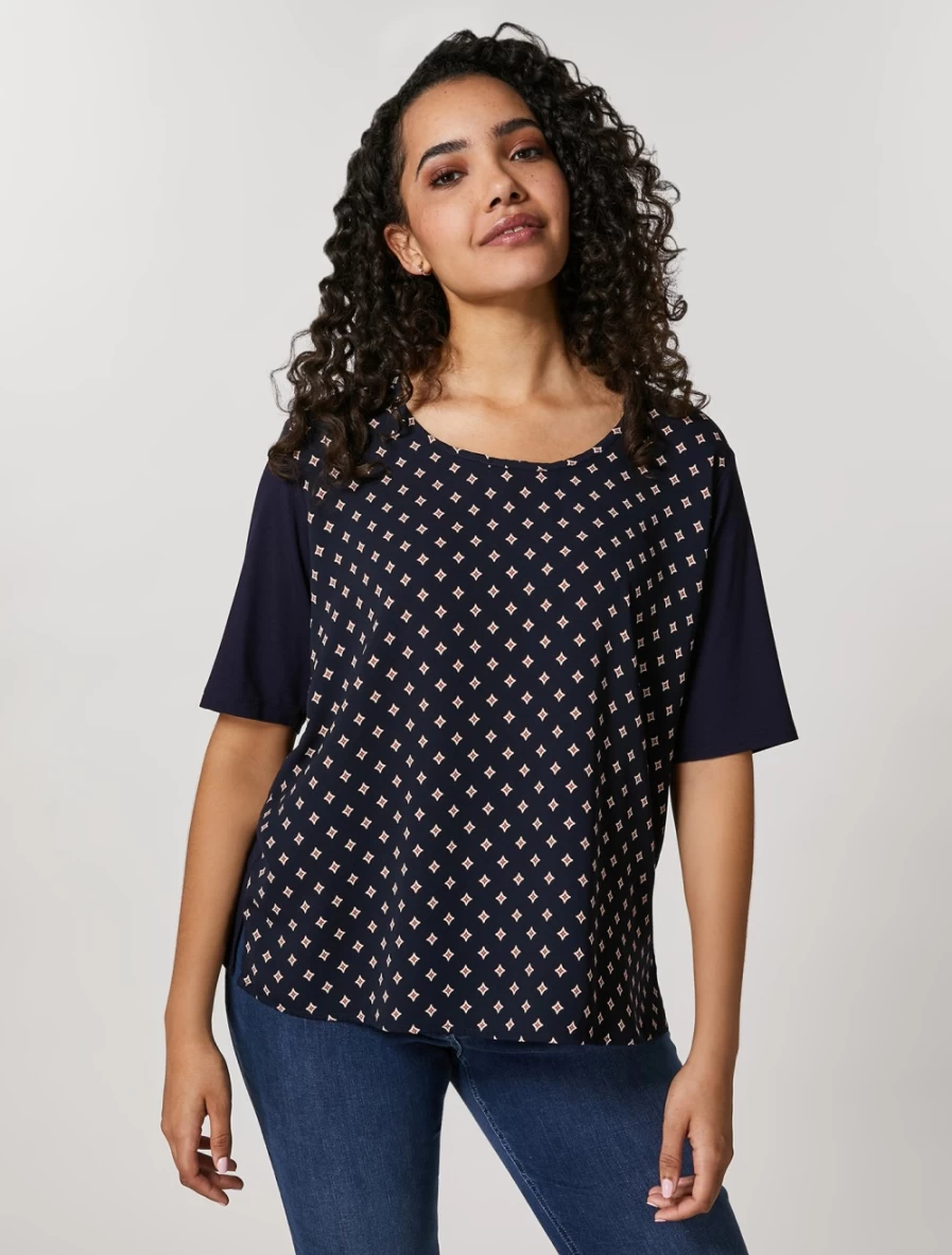 Marina Rinaldi Women's Dark Navy Viscose Blend T-Shirt - Soft Jersey & Cady Style