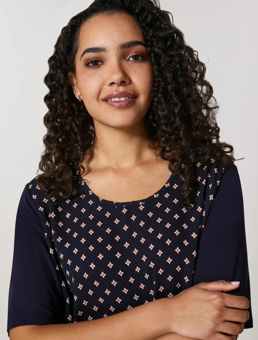 Marina Rinaldi Women's Dark Navy Viscose Blend T-Shirt - Soft Jersey & Cady Style