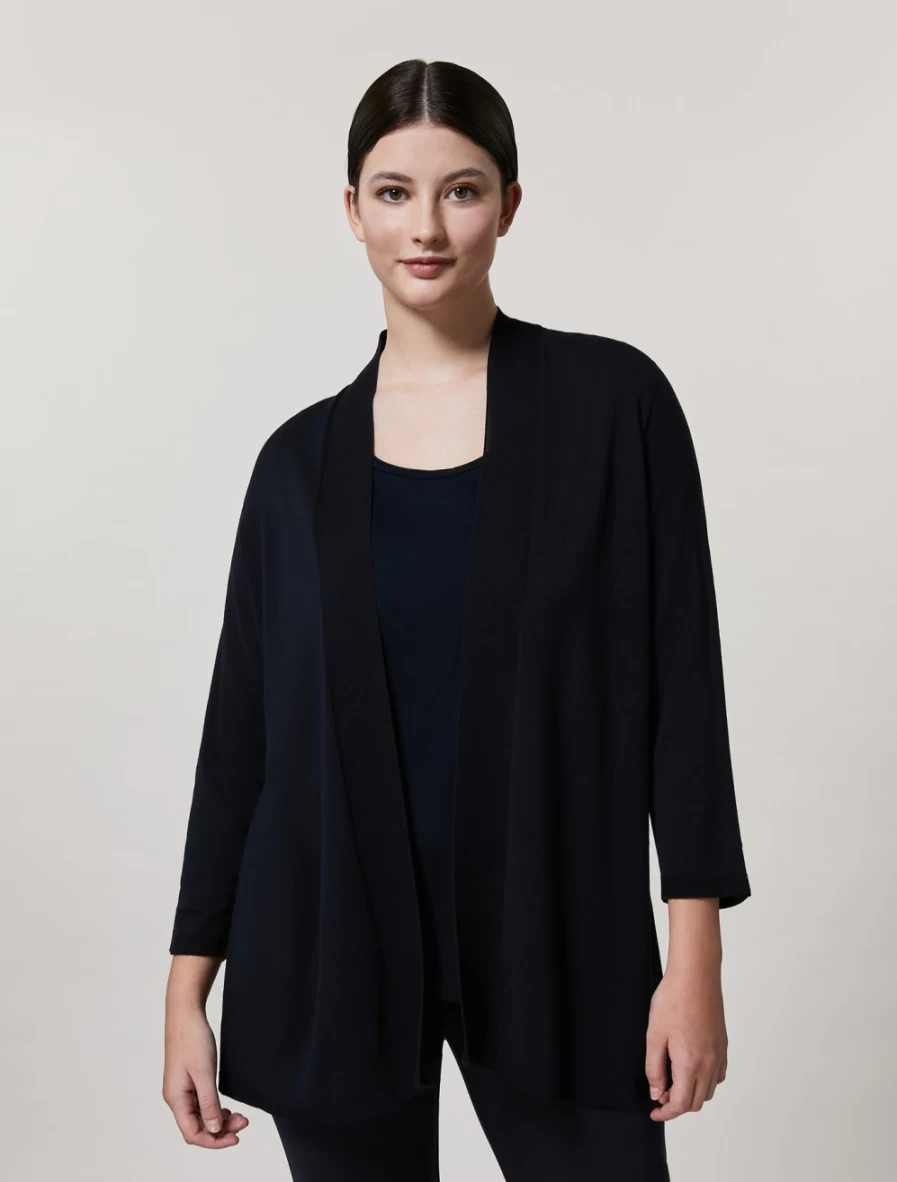 "Marina Rinaldi Women's Dark Navy Jacquard-Knit Viscose Cardigan Sweater"
