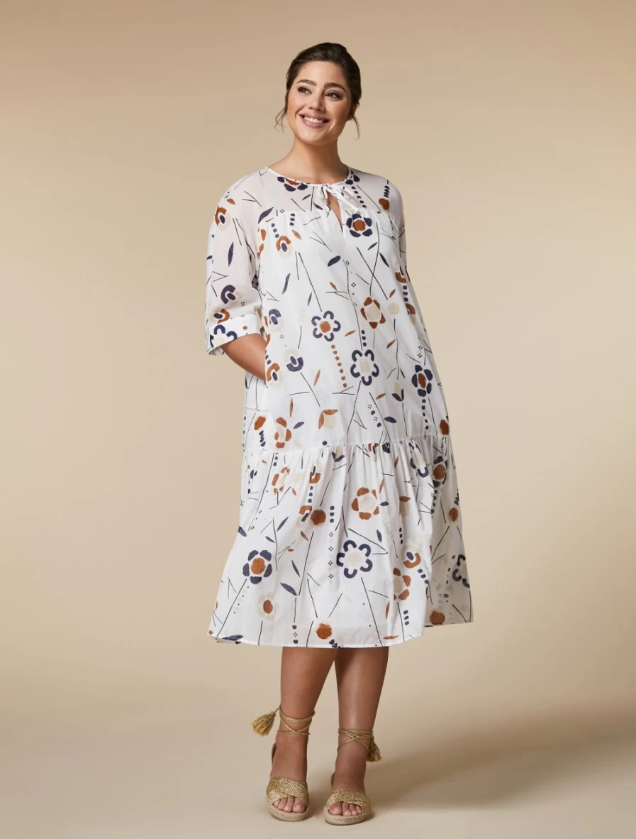 Marina Rinaldi Women's White Printed Voile Dress - Flowy Summer Dress with Elegant Design