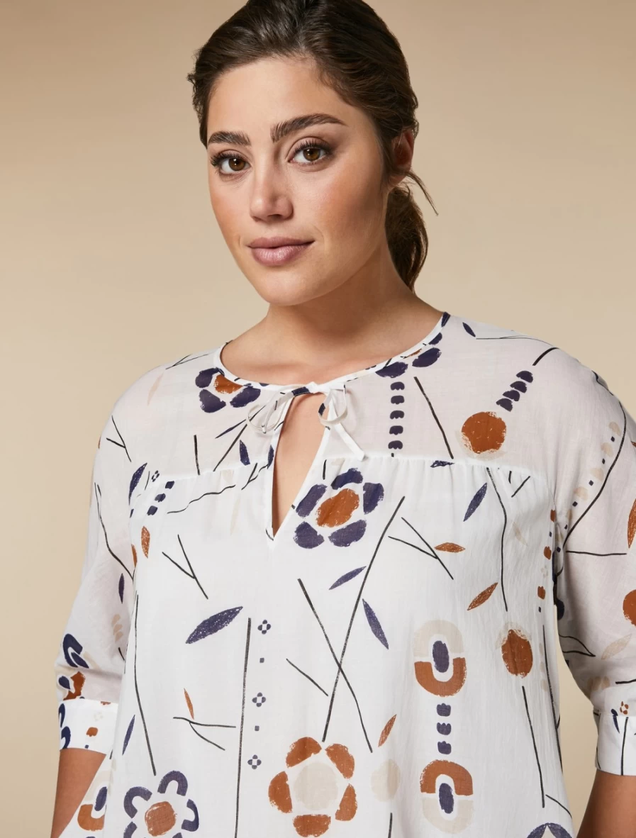 Marina Rinaldi Women's White Printed Voile Dress - Flowy Summer Dress with Elegant Design