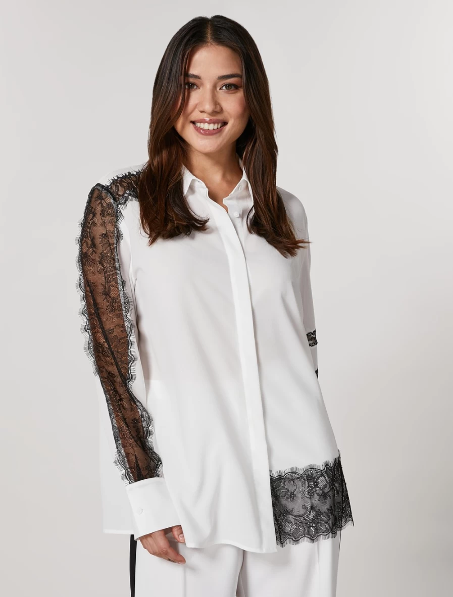 Marina Rinaldi Women's White Fluid Crepe Shirt – Elegant Blouse for Stylish Outfits