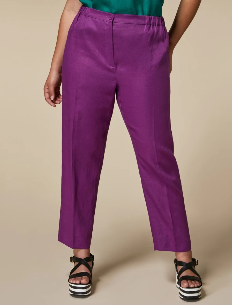 Marina Rinaldi Women's Fuchsia Yarn-Dyed Linen Trousers | Premium High-Waist Linen Pants