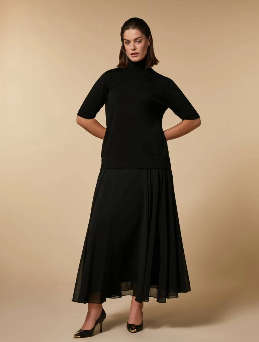 Marina Rinaldi Women's Black Georgette Crepe Skirt - Elegant Flowy Midi Length