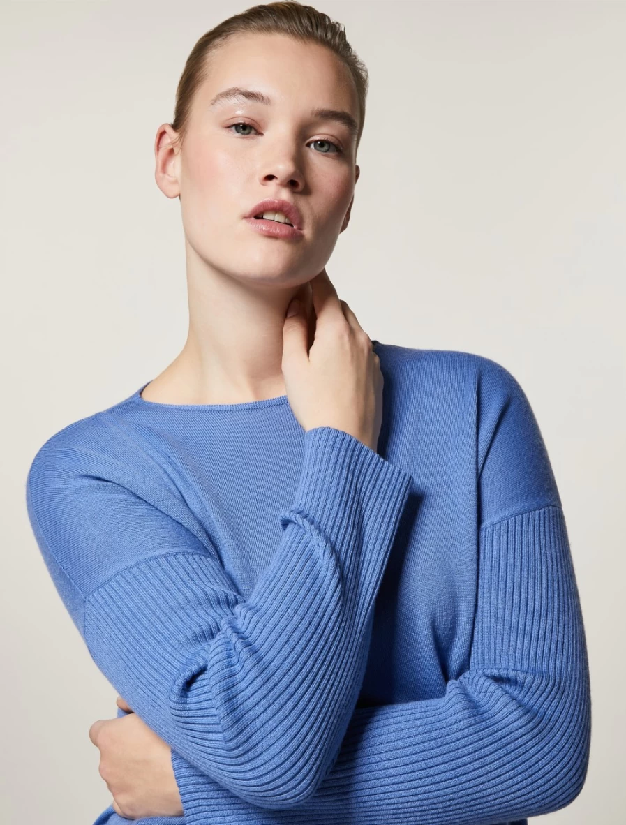 "Marina Rinaldi Women's Ski Blue Merino Wool-Blend Sweater"