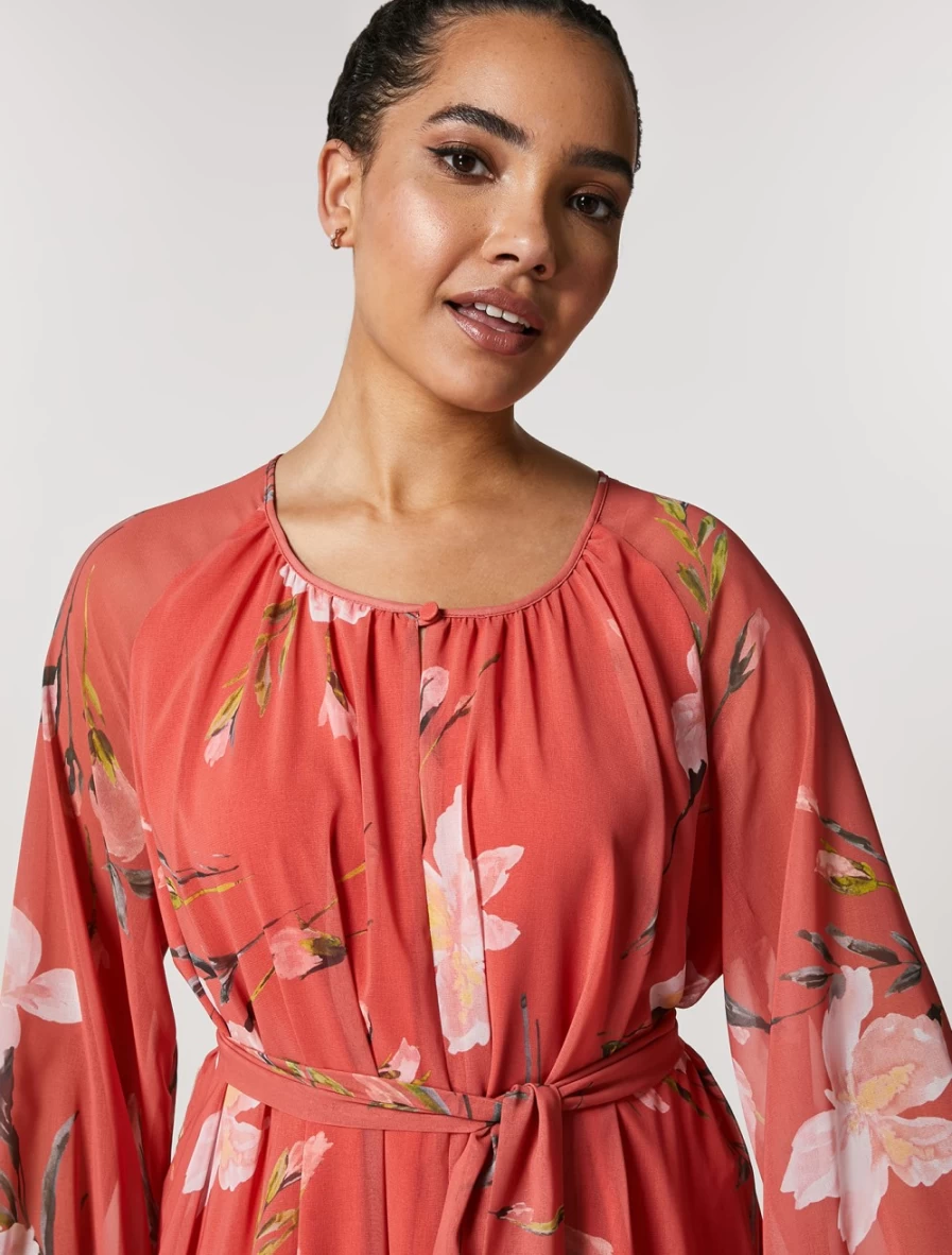 "Marina Rinaldi Women's Rust Georgette Dress – Elegant Flowy Style"