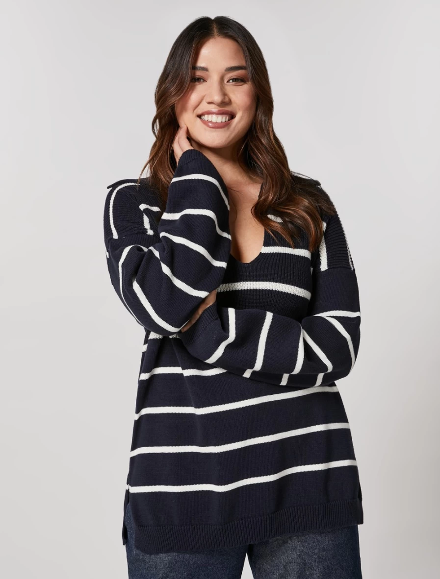 "Marina Rinaldi Women's Dark Navy Pure Cotton Sweater"