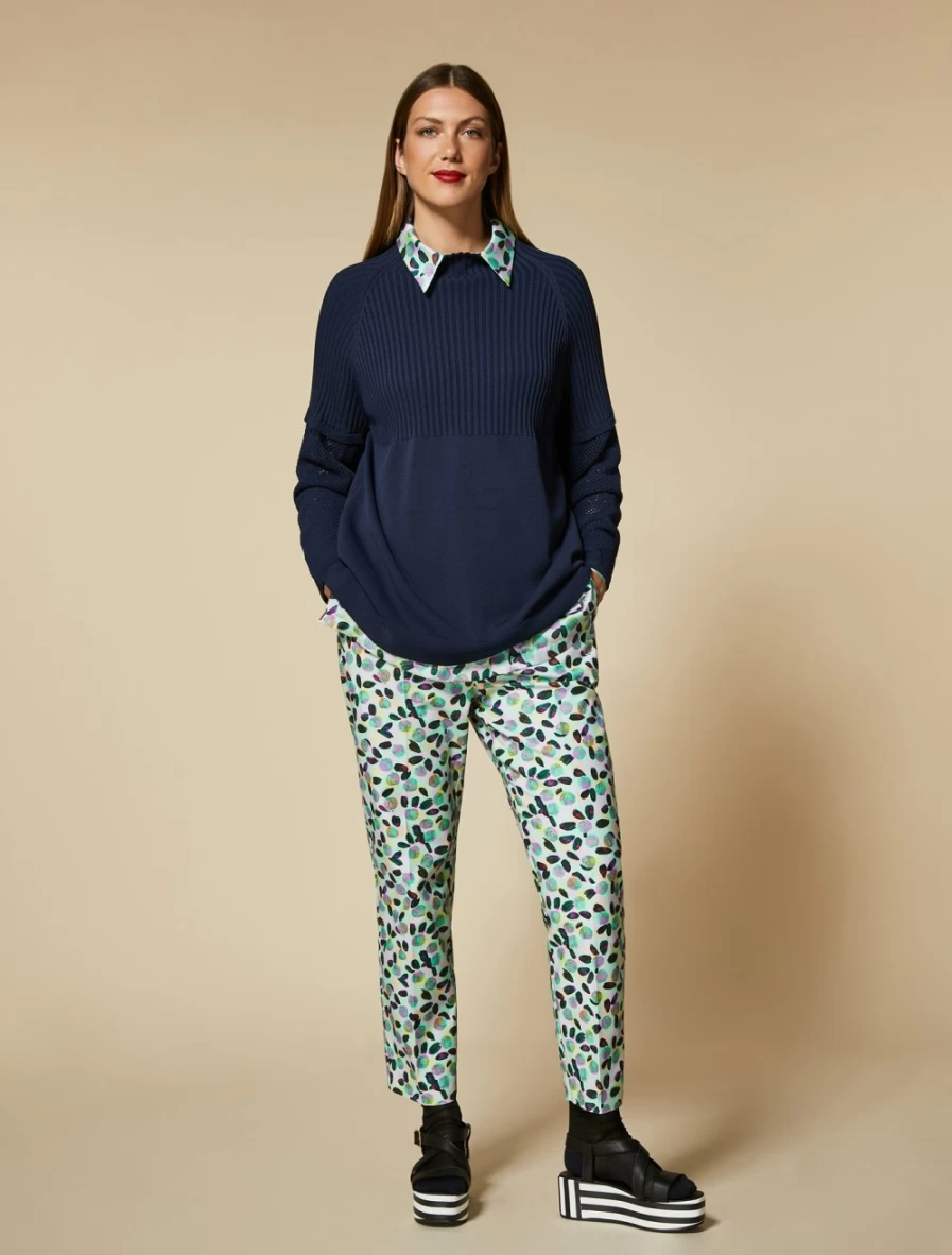 Marina Rinaldi Women's Dark Navy Openwork-Sleeve Rib-Knit Sweater
