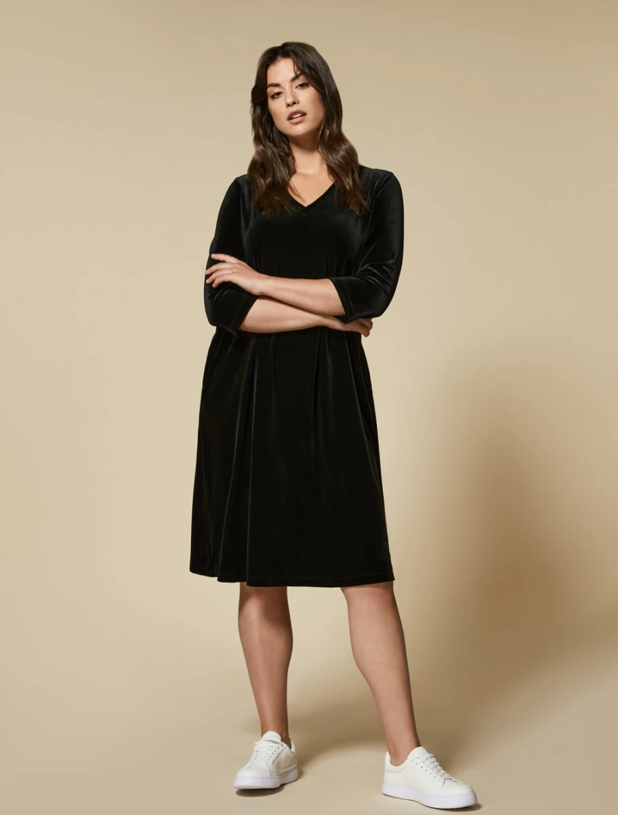 Marina Rinaldi Women's Black Fluid Velvet Jersey Dress - Elegant & Comfortable