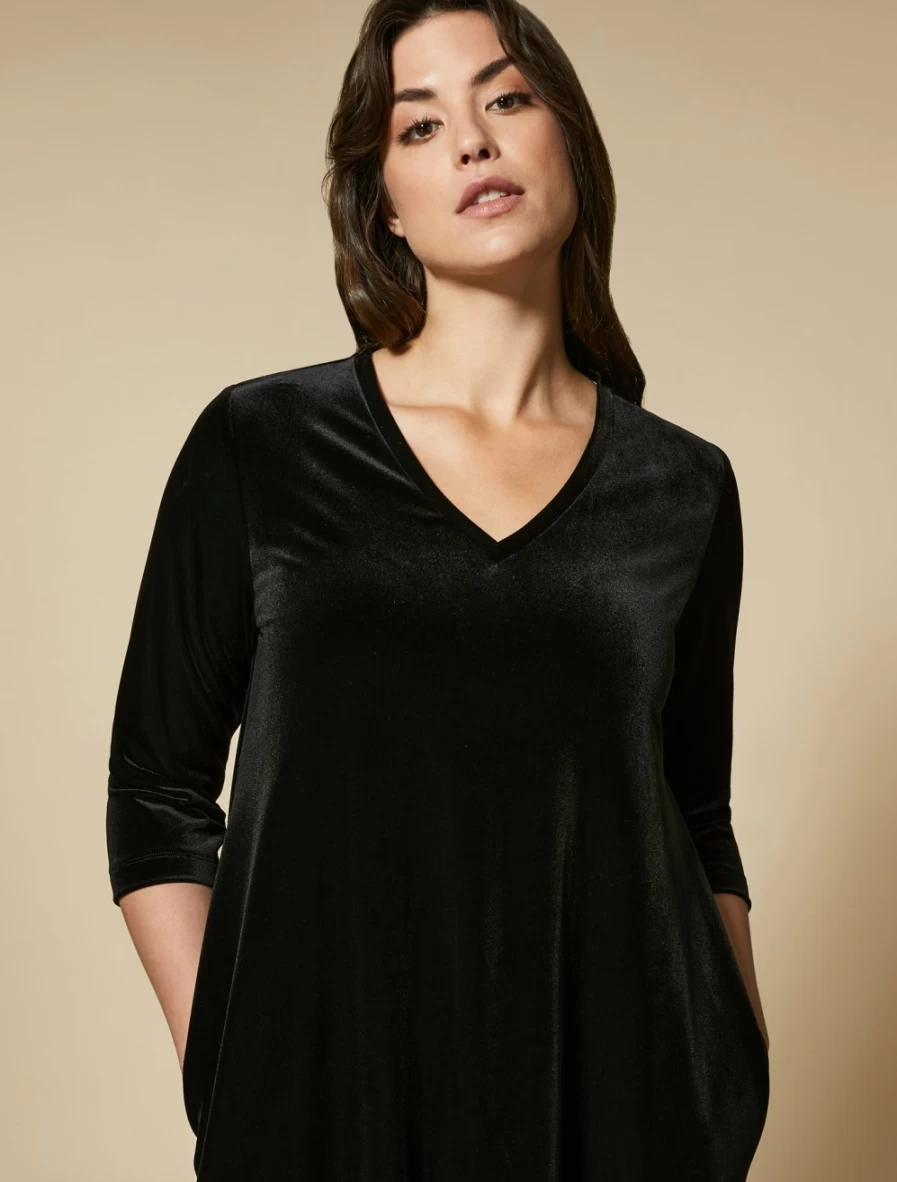 Marina Rinaldi Women's Black Fluid Velvet Jersey Dress - Elegant & Comfortable