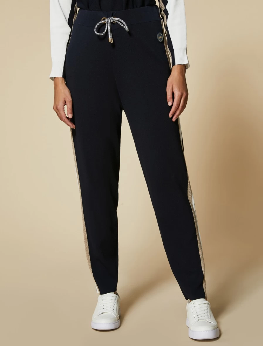 Marina Rinaldi Women's Dark Navy Inlay-Adorned Knit Trousers - Elegant Comfort & Style