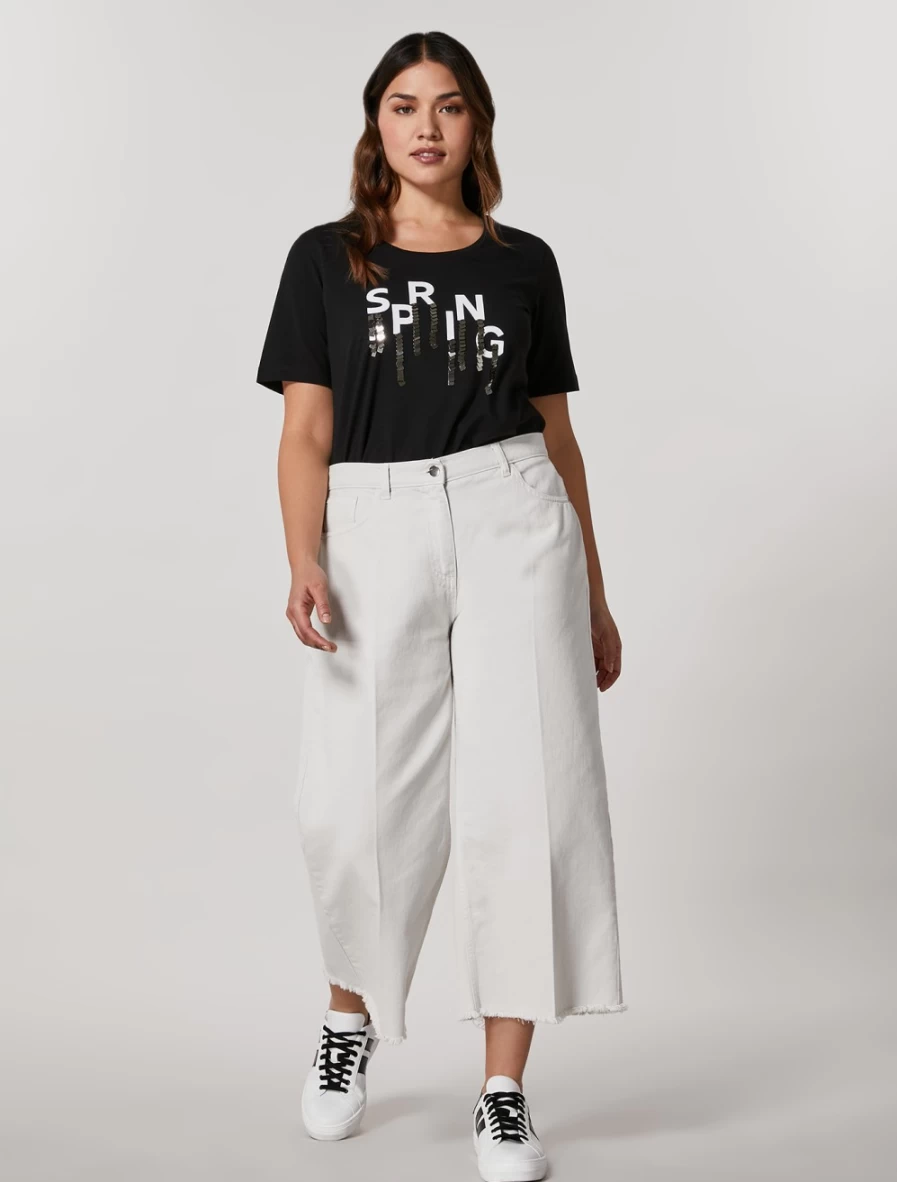 Marina Rinaldi Women's Cotton Bull Denim Trousers in Dark Beige