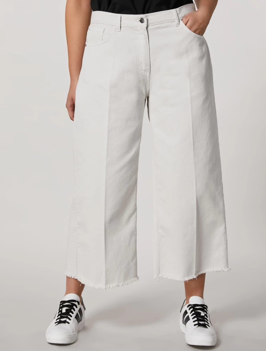 Marina Rinaldi Women's Cotton Bull Denim Trousers in Dark Beige
