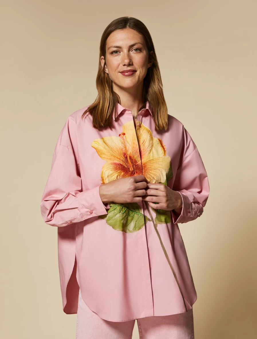 "Marina Rinaldi Women's Pink Poplin Shirt with Print Design"