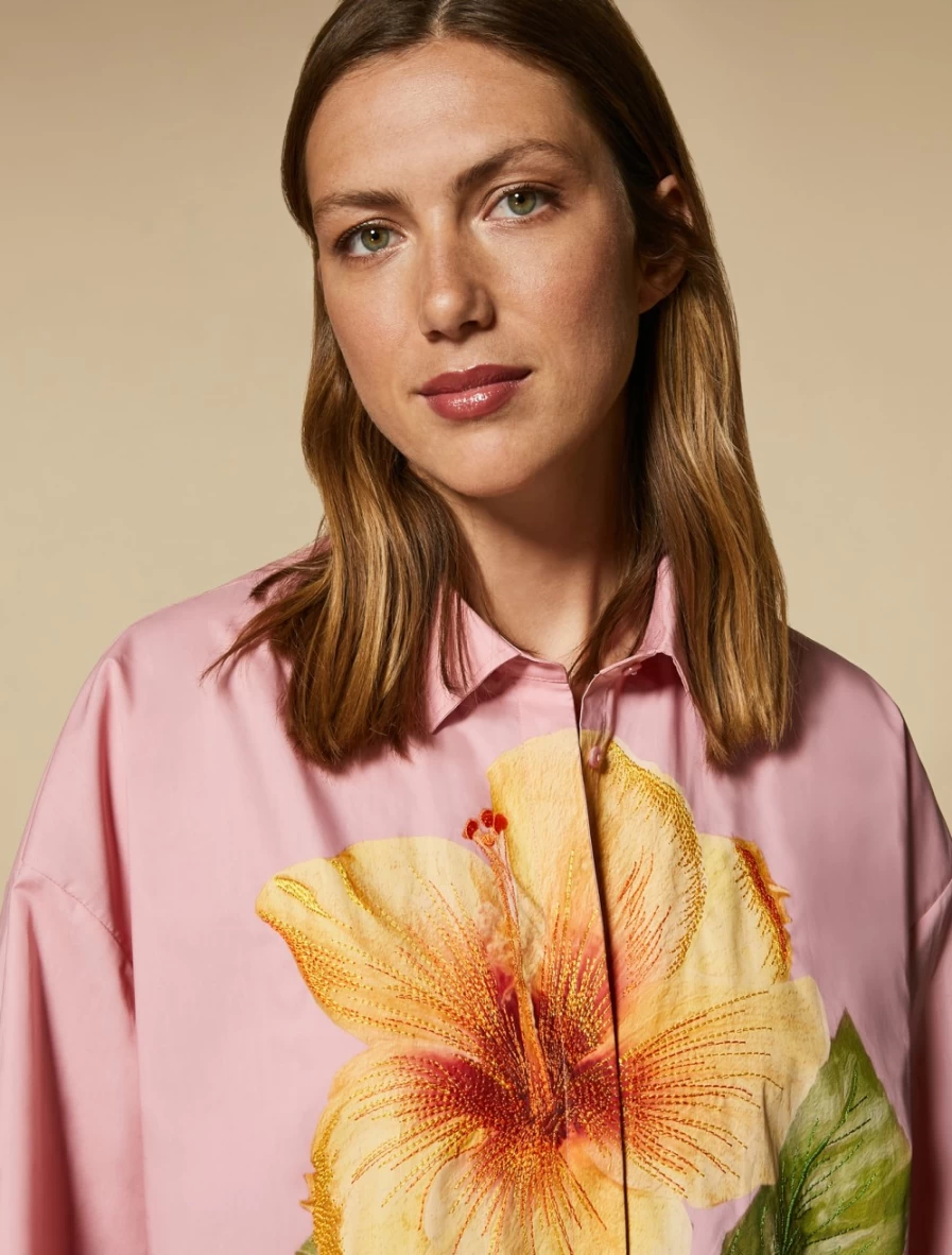 "Marina Rinaldi Women's Pink Poplin Shirt with Print Design"