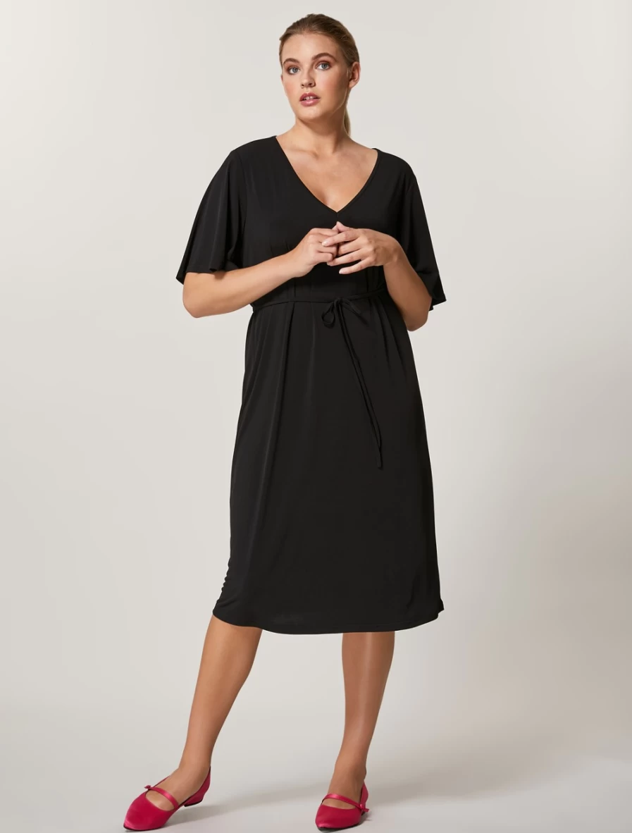 Marina Rinaldi Women's Black Fluid Jersey Dress - Elegant Comfort Fit Stretchy Knit Dress