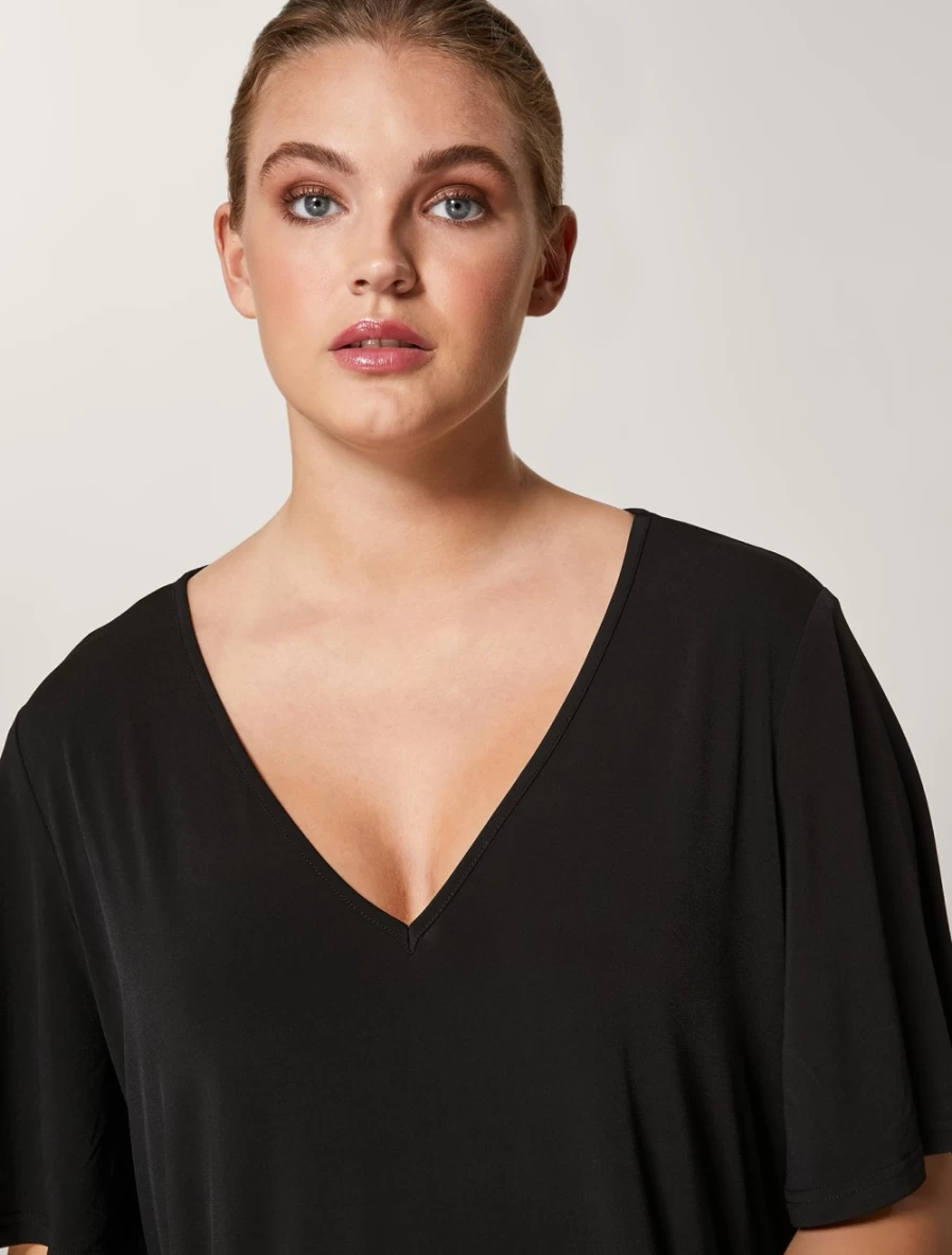 Marina Rinaldi Women's Black Fluid Jersey Dress - Elegant Comfort Fit Stretchy Knit Dress