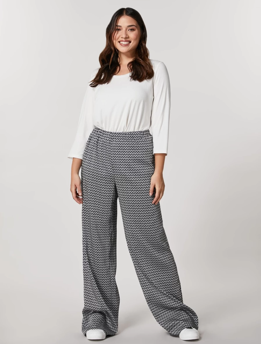 Marina Rinaldi Women's Dark Navy Printed Twill Trousers