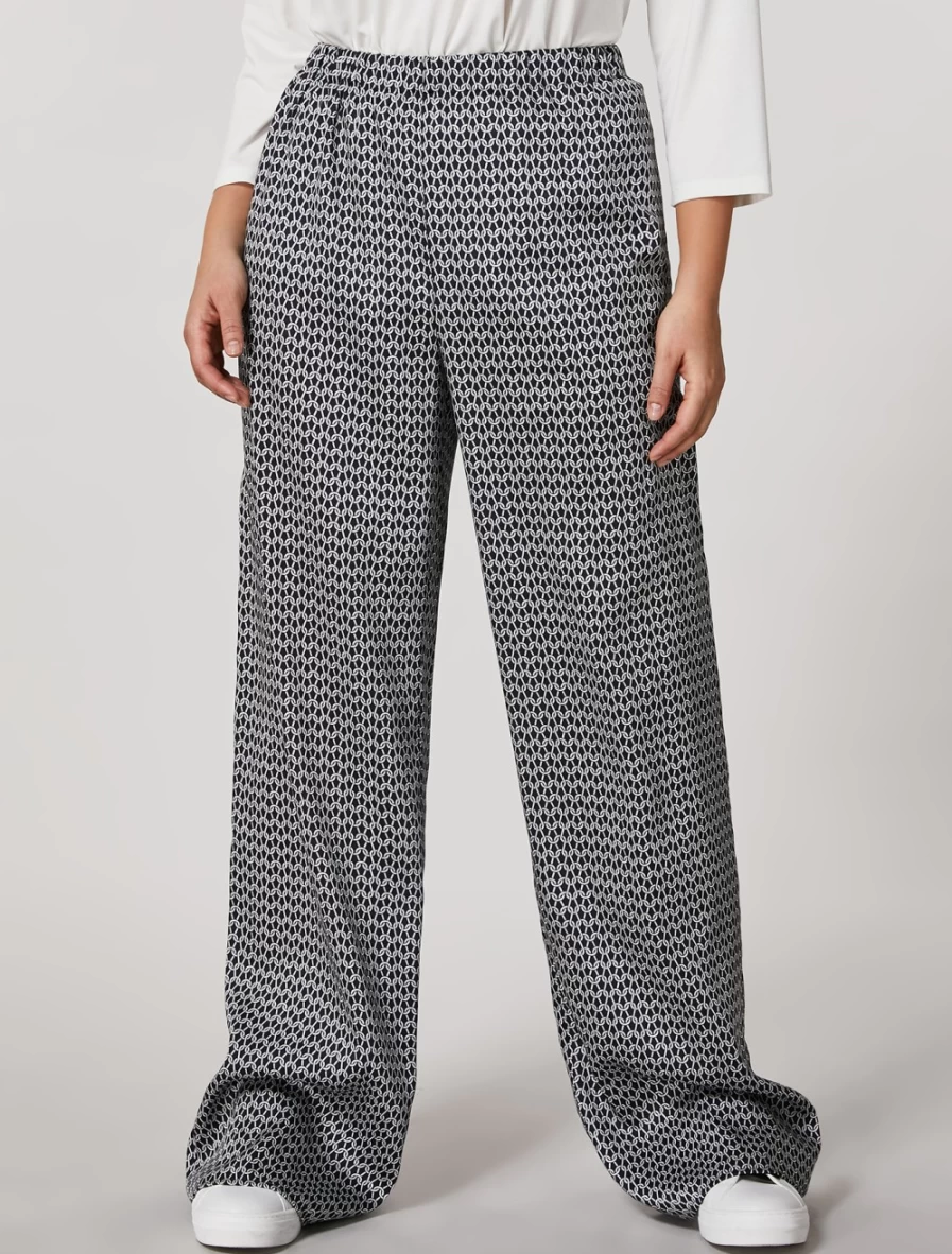 Marina Rinaldi Women's Dark Navy Printed Twill Trousers