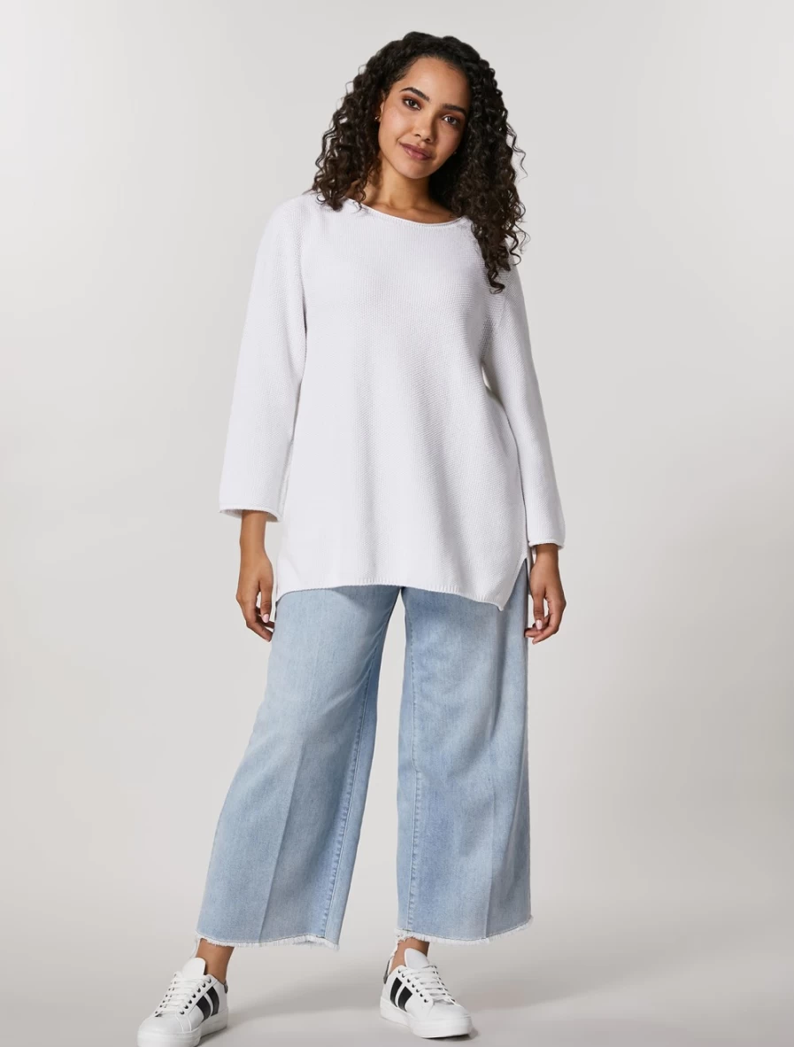 "Marina Rinaldi Women's Ski Blue Cotton Denim Trousers | High-Waist Comfort Fit"