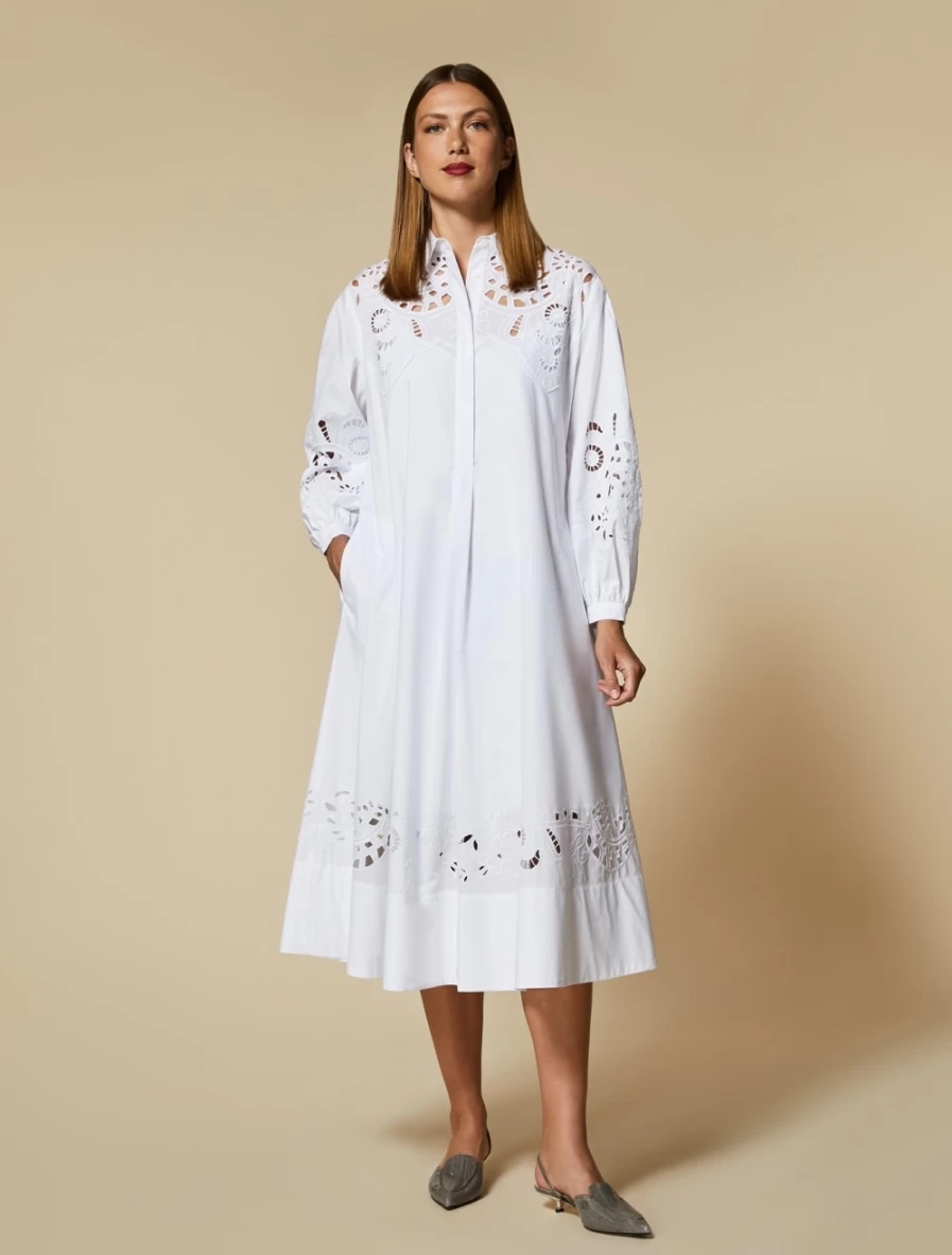 Marina Rinaldi Women's White Embroidered Poplin Dress - Elegant Casual Wear