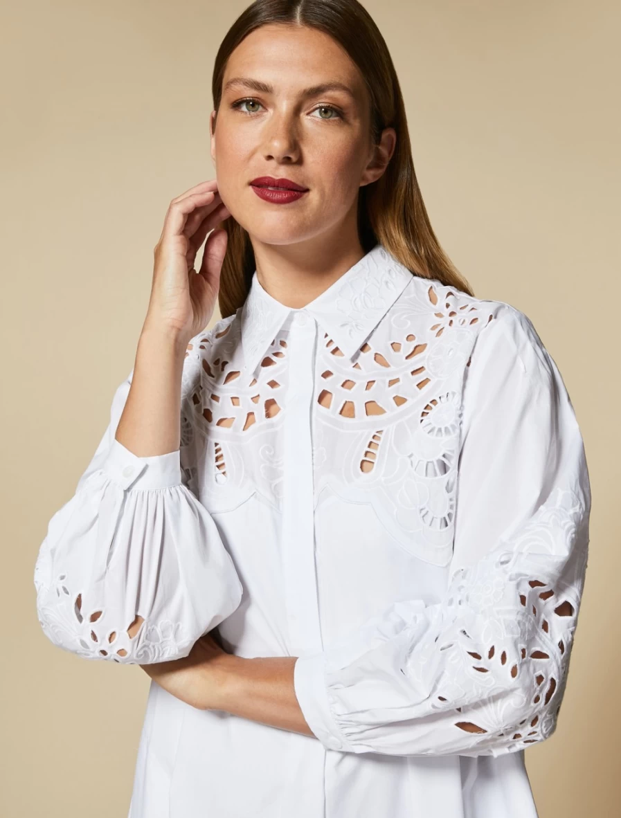 Marina Rinaldi Women's White Embroidered Poplin Dress - Elegant Casual Wear