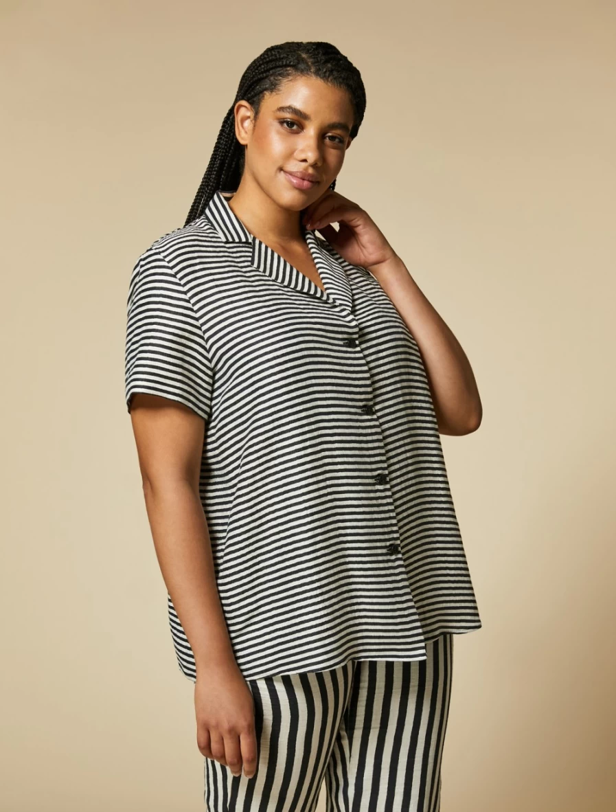 Marina Rinaldi Women's White Yarn-Dyed Linen-Blend Shirt