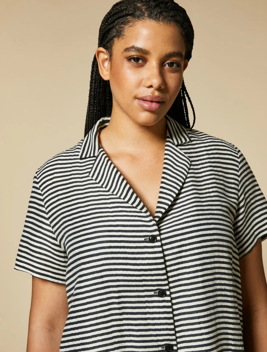 Marina Rinaldi Women's White Yarn-Dyed Linen-Blend Shirt