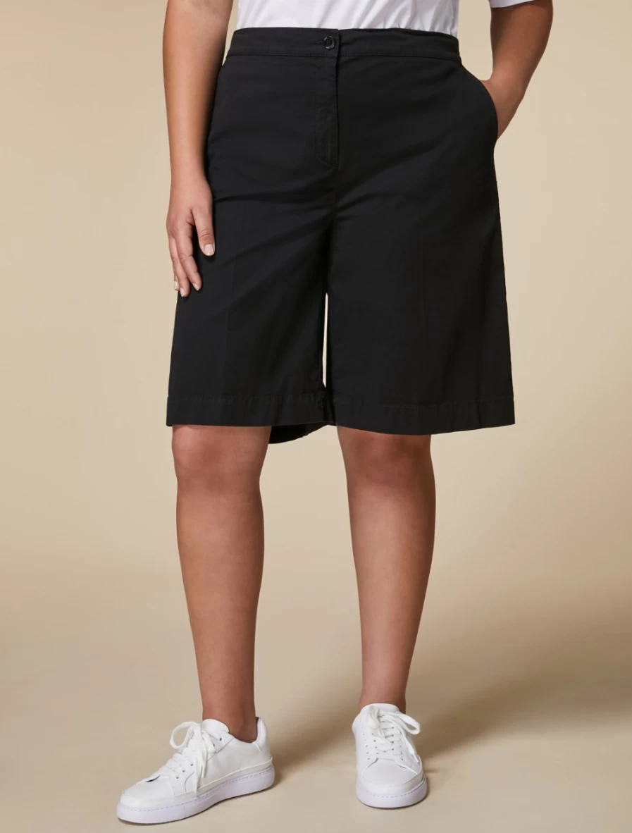 Women's Black Cotton Gabardine Bermuda Shorts by Marina Rinaldi