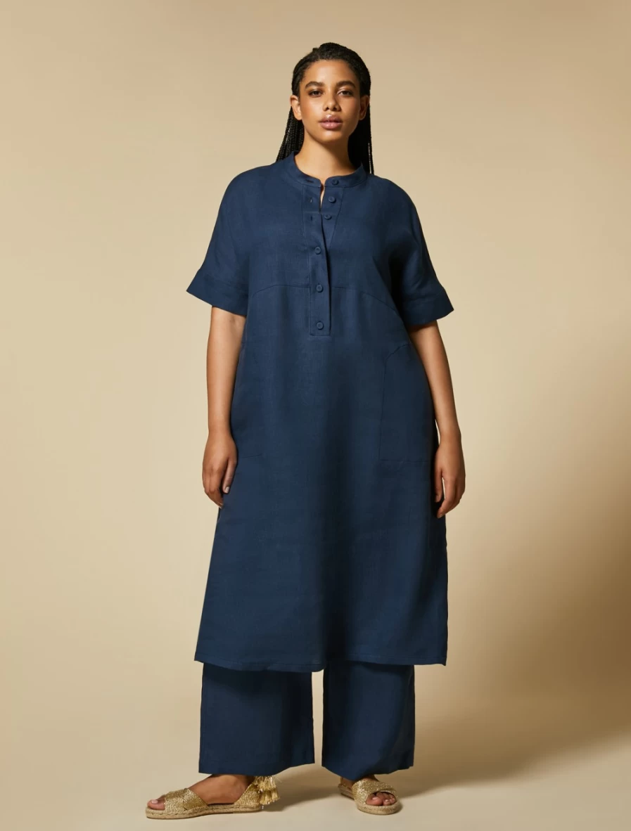 Marina Rinaldi Women's Pure Linen Trousers in Dark Navy - Comfortable & Stylish Linen Pants