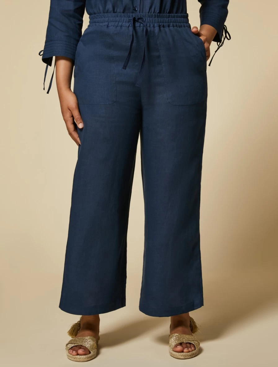 Marina Rinaldi Women's Pure Linen Trousers in Dark Navy - Comfortable & Stylish Linen Pants