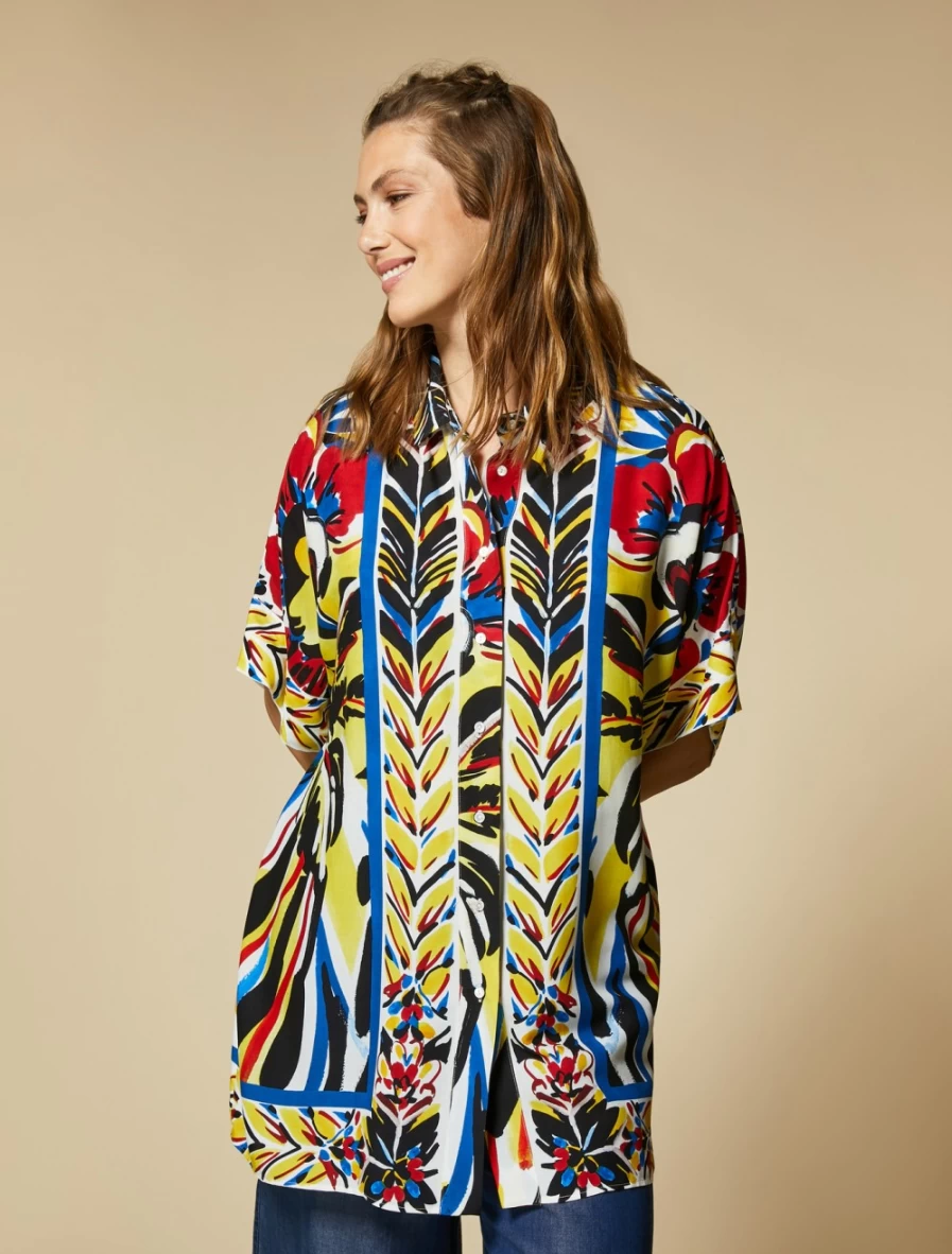 Marina Rinaldi Women's White Printed Viscose Shirt - Elegant Blouse for Women
