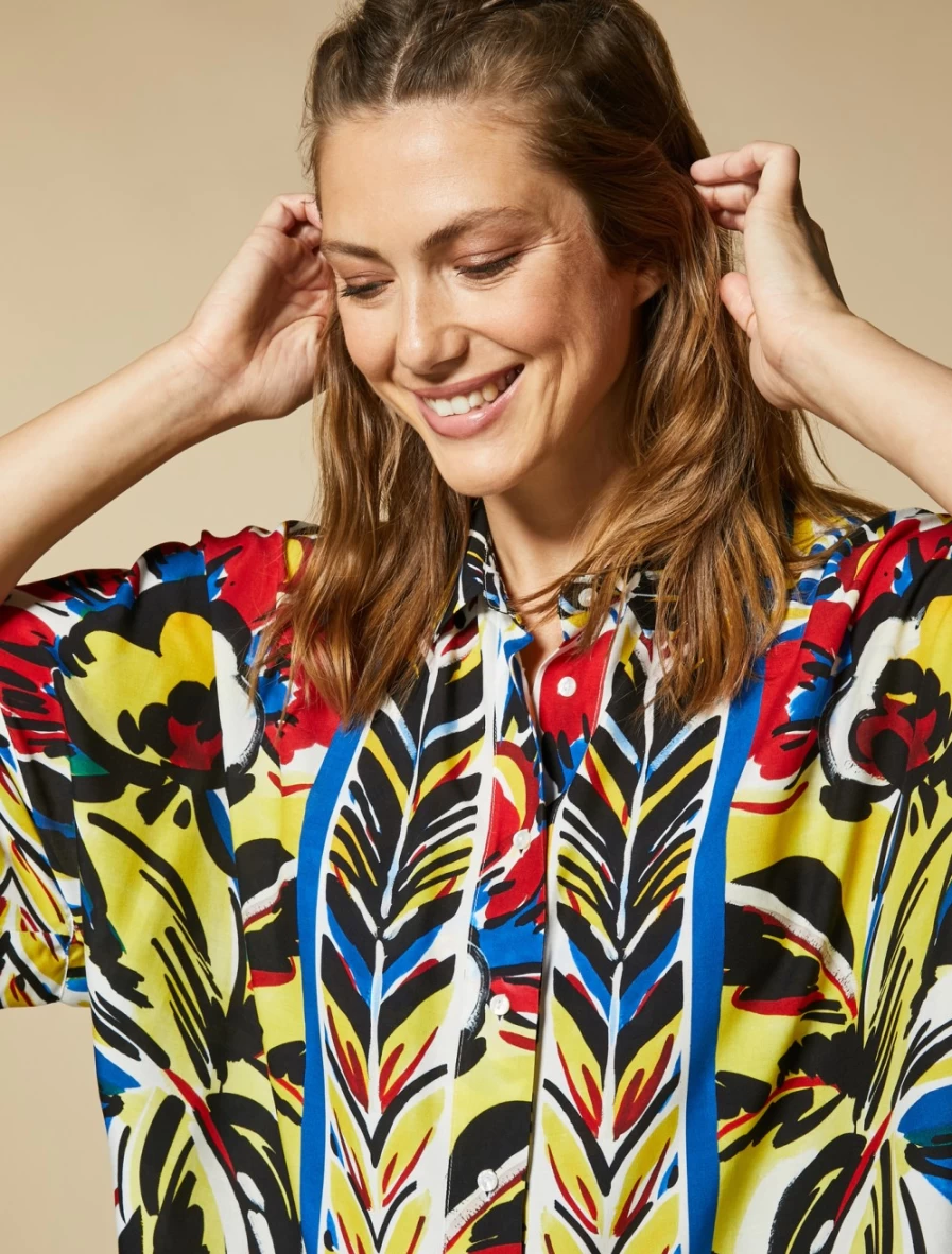 Marina Rinaldi Women's White Printed Viscose Shirt - Elegant Blouse for Women