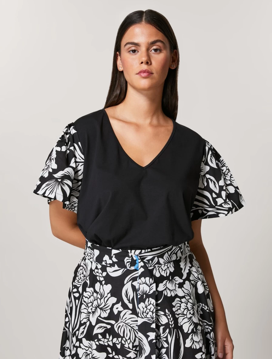 Marina Rinaldi Women's Black Stretch Cotton Jersey T-Shirt - Soft Comfort Fit Top