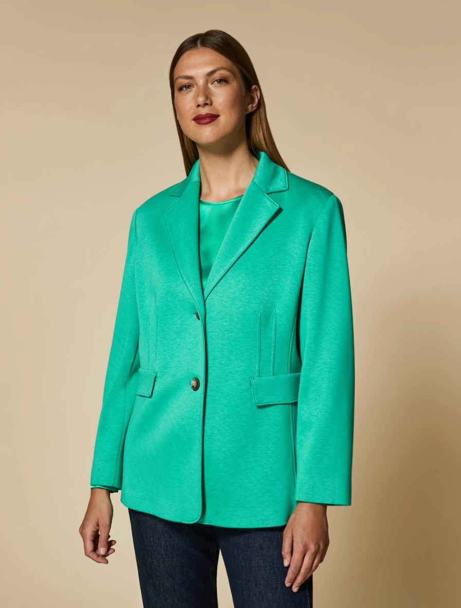 Marina Rinaldi Women's Dark Green Neoprene Blazer Jacket - Stylish Jersey Blazer for Women