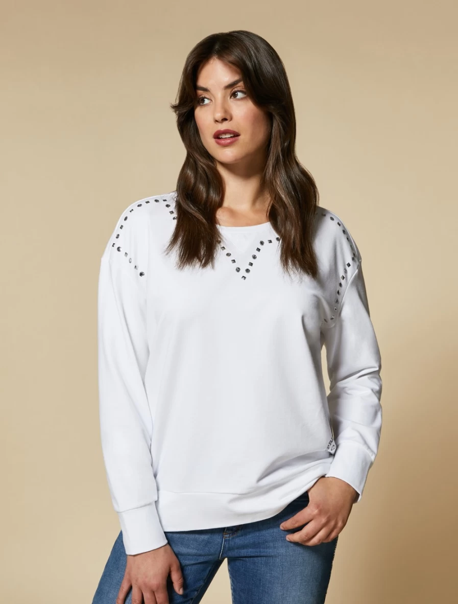Marina Rinaldi Women's White Jersey Sweatshirt - Soft Comfort Pullover Top