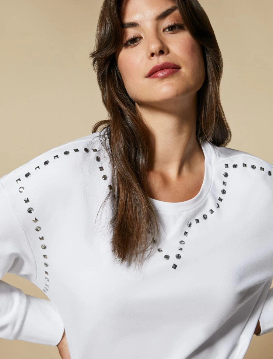 Marina Rinaldi Women's White Jersey Sweatshirt - Soft Comfort Pullover Top