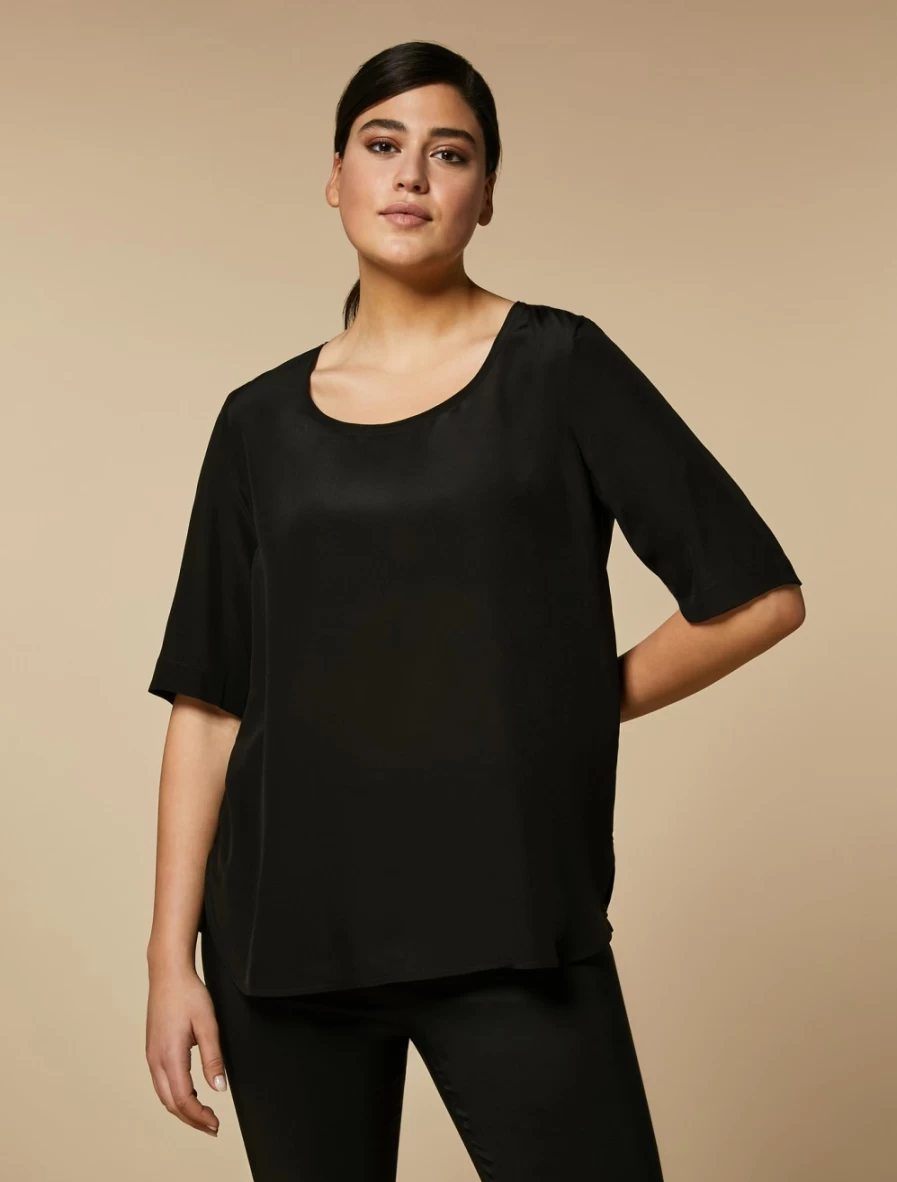Marina Rinaldi Women's Black Silk Crêpe De Chine Blouse