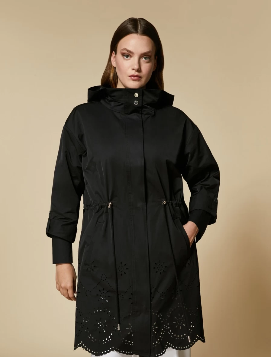 "Marina Rinaldi Women's Black Water-Repellent Gabardine Raincoat"