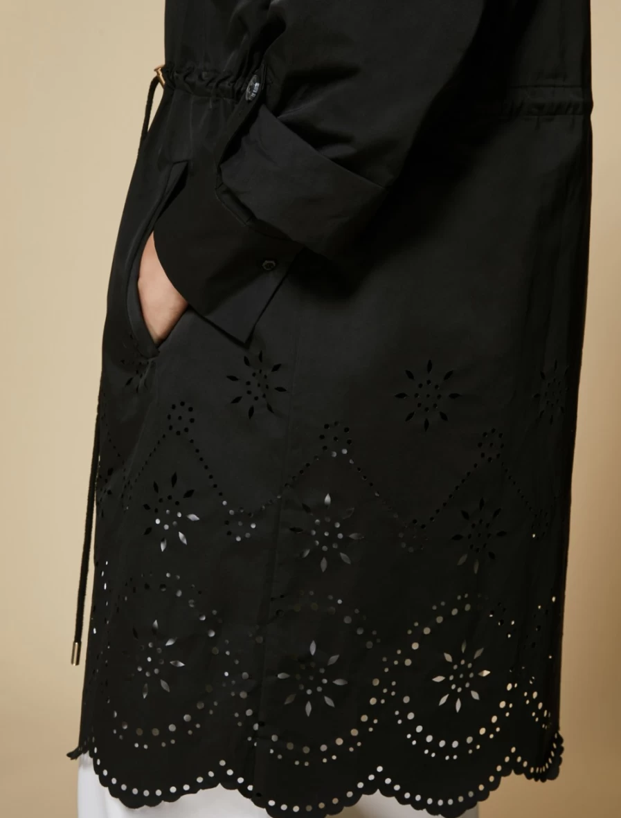 "Marina Rinaldi Women's Black Water-Repellent Gabardine Raincoat"
