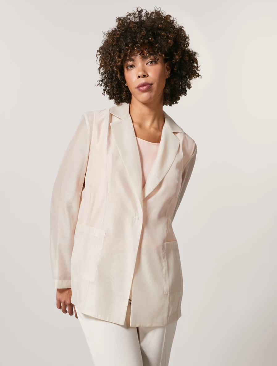 "Marina Rinaldi Women's Sand Organza Blazer | Elegant Formal Jacket"
