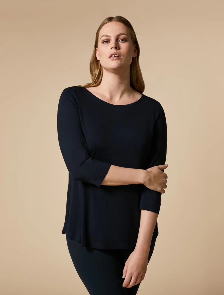 Marina Rinaldi Women's Dark Navy Yarn-Dyed Jersey T-Shirt
