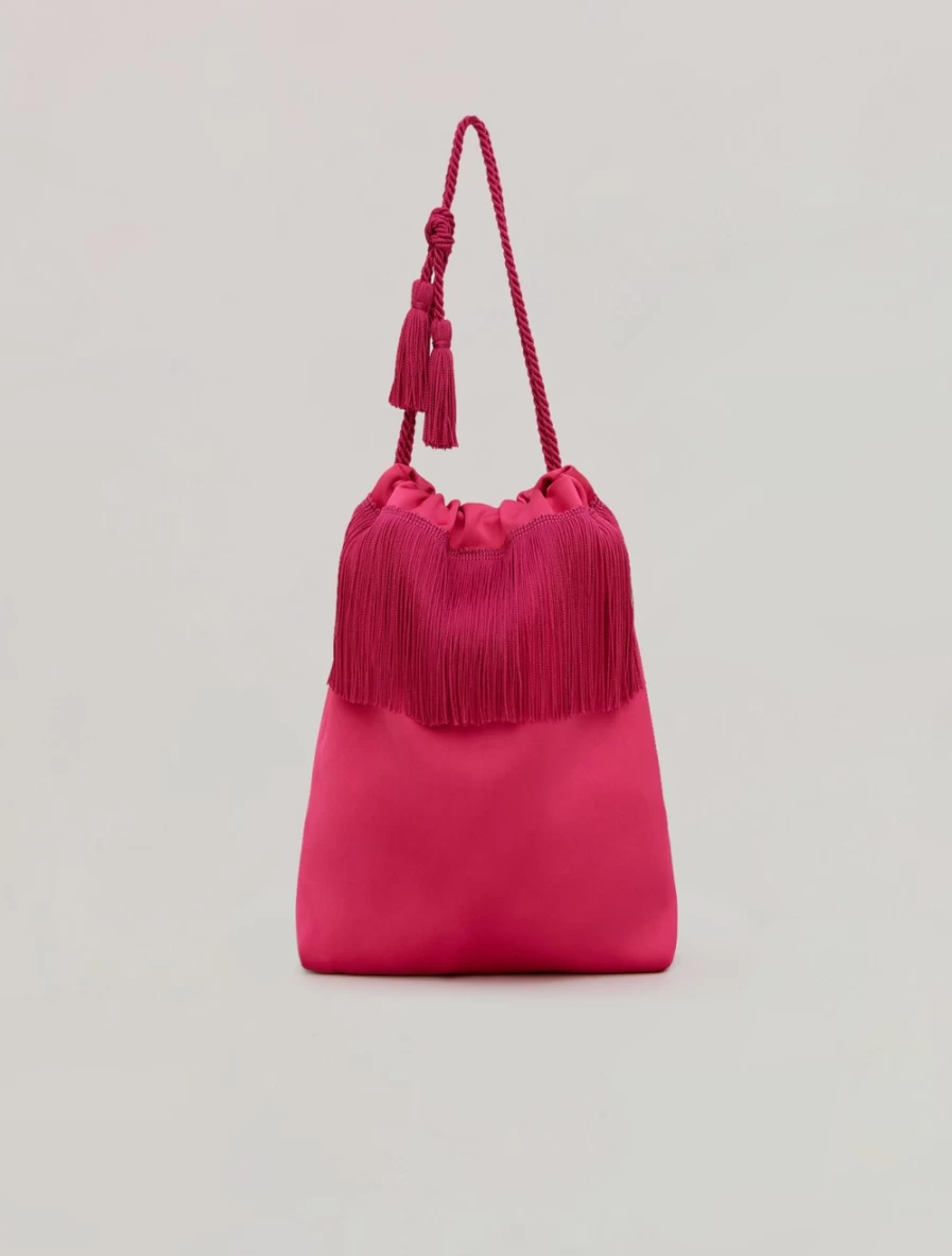 Marina Rinaldi Women's Fuchsia Fringed Satin Bag - Elegant Handbag for Women
