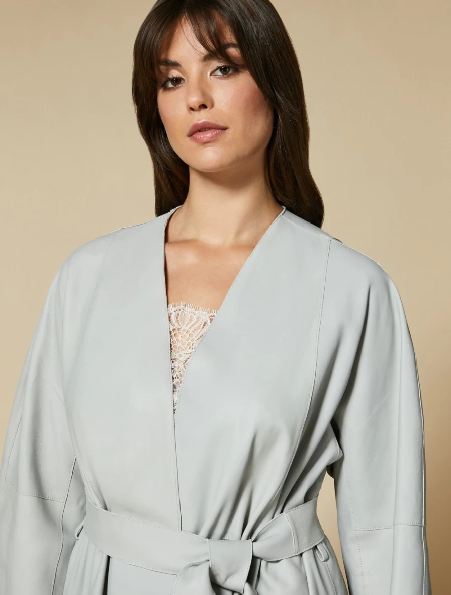 Marina Rinaldi Women's Light Grey Suede Duster Coat | Elegant Longline Jacket