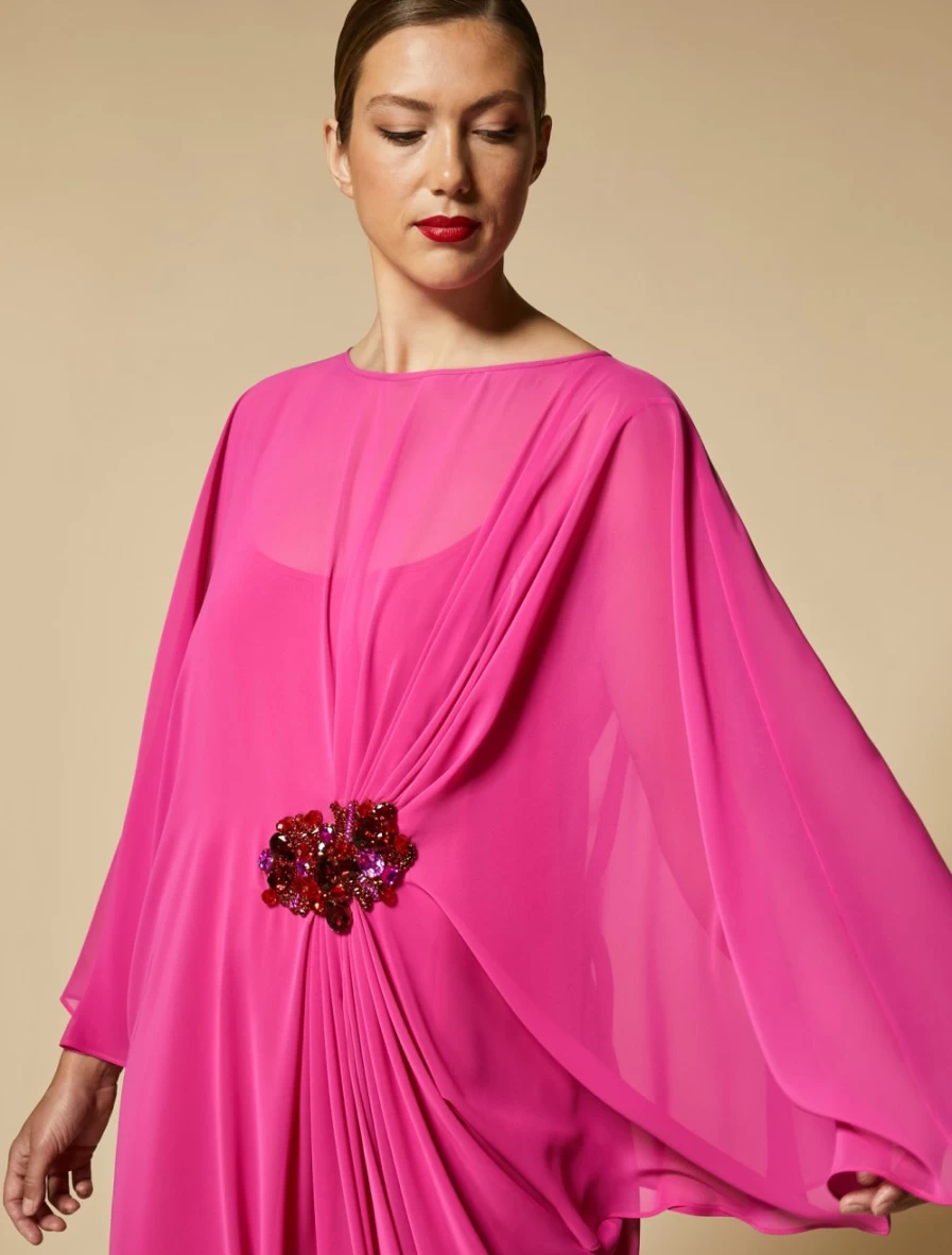 Marina Rinaldi Women's Fuchsia Embroidered Crepe Georgette Dress