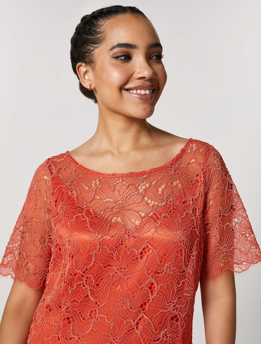 Marina Rinaldi Women's Rust Lace Dress - Elegant Rebrod Lace Design